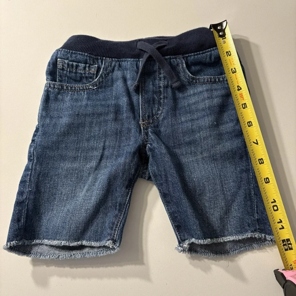 Baby Gap Boys Denim Shorts 5T Raw Hem Drawstring Waist Dark Wash 100% Cotton